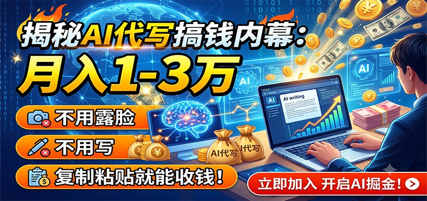 揭秘AI代写搞钱内幕：月入1-3万，不用露脸不用写，复制粘贴就能收钱！-荆楚AI