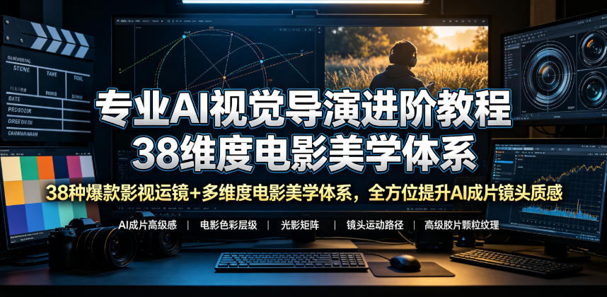 专业AI视觉导演进阶教程，38种爆款影视运镜+多维度电影美学体系，全方位提升AI成片高级感与镜头质感-荆楚AI