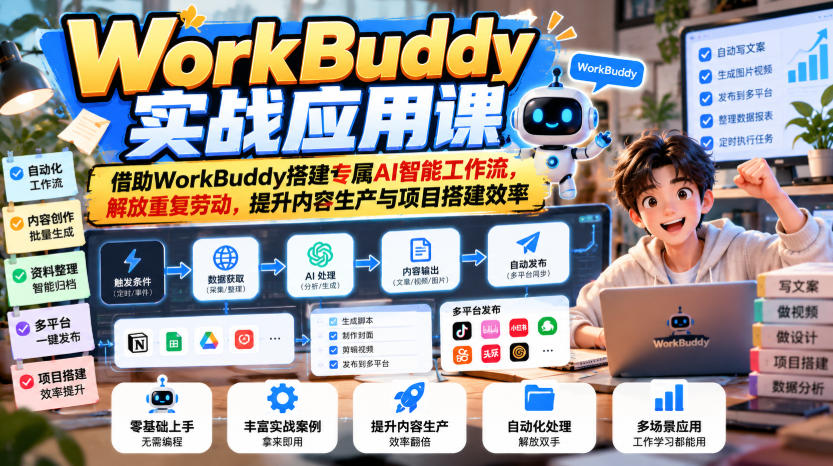 WorkBuddy实战应用课，借助WorkBuddy搭建专属AI智能工作流，解放重复劳动，提升内容生产与项目搭建效率-荆楚AI
