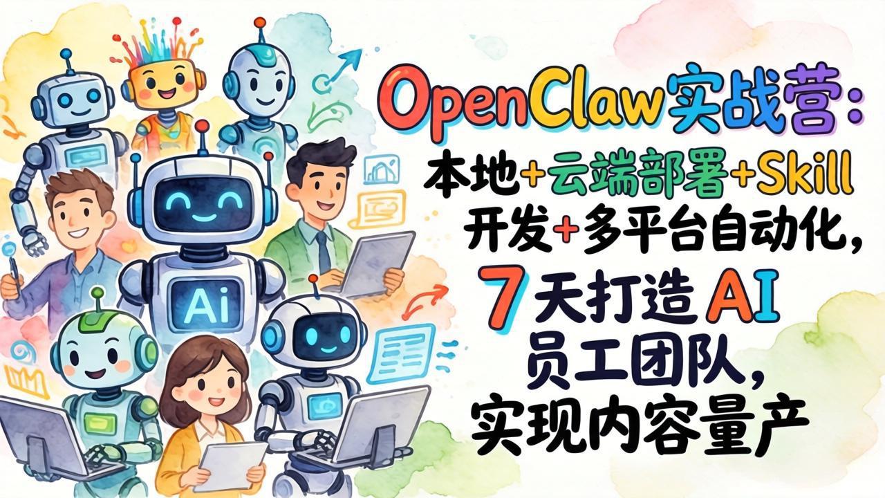OpenClaw实战营：本地+云端部署+Skill开发+多平台自动化，7 天打造 AI 员工团队，实现内容量产小淇云库-创业网-网赚副业-网创副业-项目拆解-技术类创业资源网-副业网-免费资源下载小淇云库
