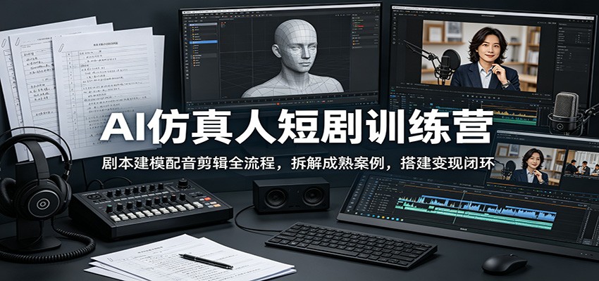 AI仿真人短剧训练营：剧本建模配音剪辑全流程，拆解成熟案例，搭建变现闭环-荆楚AI