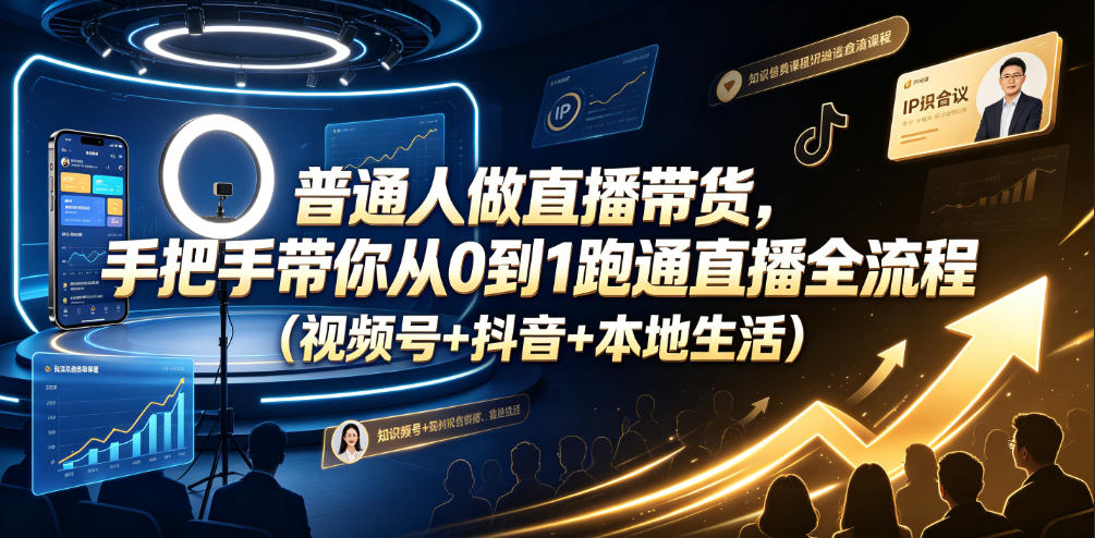 普通人做直播带货，手把手带你从0到1跑通直播全流程(视频号+抖音+本地生活)-荆楚AI