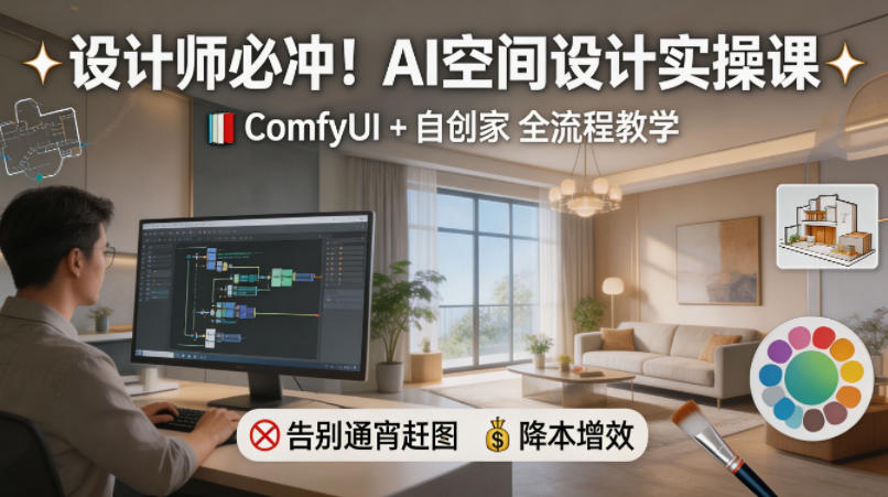 设计师必冲！AI空间设计实操课，ComfyUI+自创家全教学，告别通宵赶图，降本增效-荆楚AI