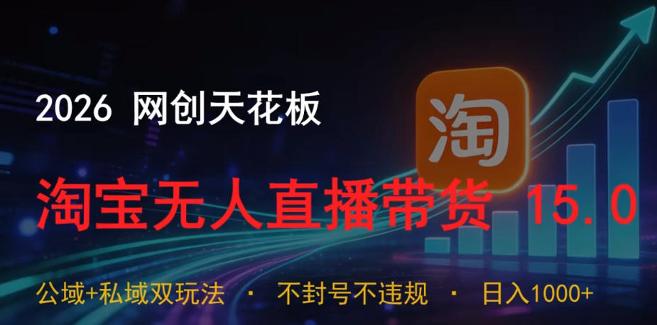 2026网创天花板，淘宝无人直播带货15.0，公域+私域双玩法，日入1k+，不违规不封号【揭秘】-荆楚AI