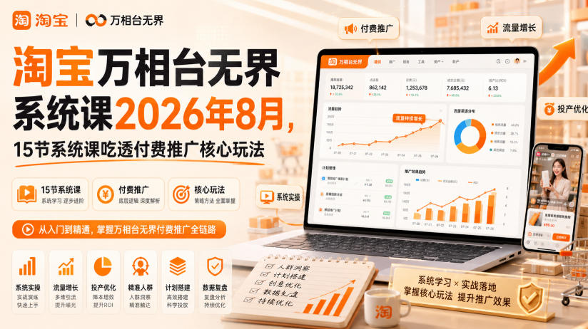 淘宝万相台无界系统课2026年8月，15节系统课吃透付费推广核心玩法-荆楚AI
