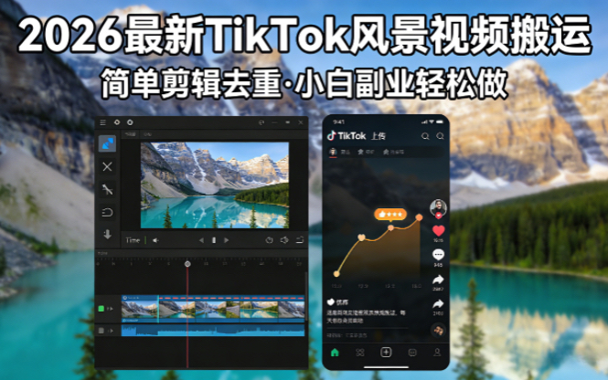 2026最新TikTok风景视频搬运简单剪辑去重小白副业月入 8000-荆楚AI