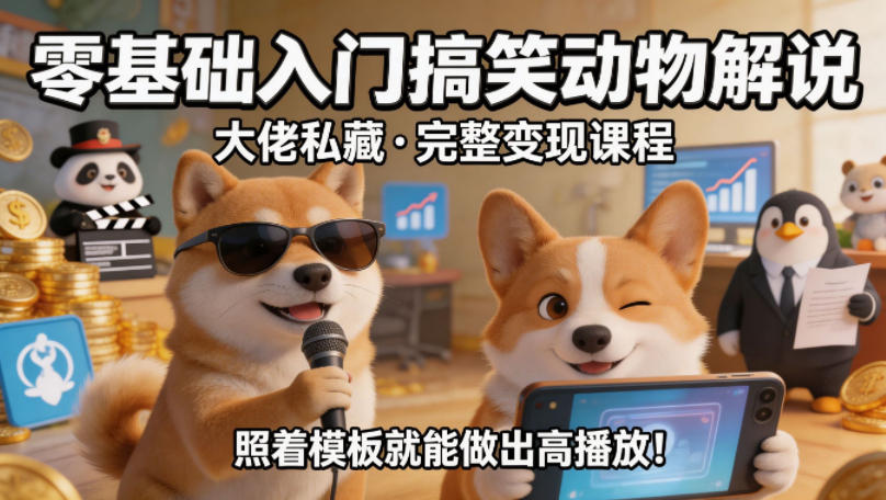 零基础入门搞笑动物解说，大佬私藏完整变现课程，照着模板就能做出高播放-荆楚AI