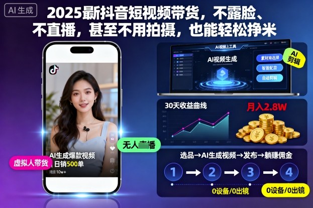 2025最新抖音短视频带货，不露脸、不直播，甚至不用拍摄，也能轻松挣米小淇云库-创业网-网赚副业-网创副业-项目拆解-技术类创业资源网-副业网-免费资源下载小淇云库