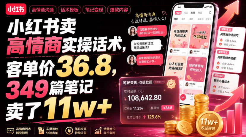 小红书卖高情商实操话术，客单价36.8，349篇笔记卖了11w+！-荆楚AI