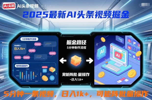 2025最新AI头条视频掘金，5分钟一条视频，日入1k＋，可矩阵批量操作小淇云库-创业网-网赚副业-网创副业-项目拆解-技术类创业资源网-副业网-免费资源下载小淇云库