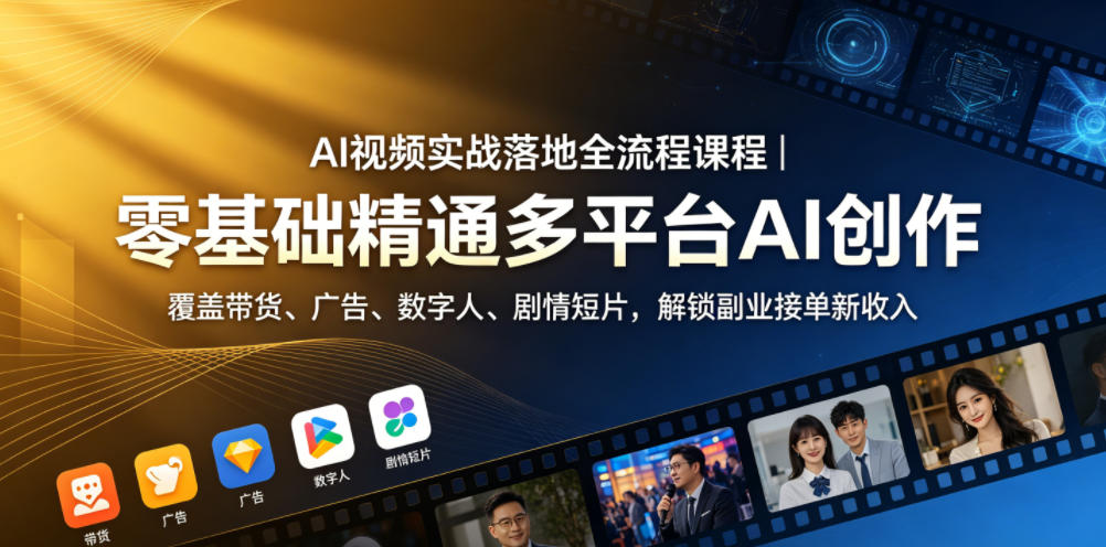 AI视频实战落地全流程课程|零基础精通多平台AI创作,覆盖带货、广告、数字人、剧情短片,解锁副业接单新收入-荆楚AI