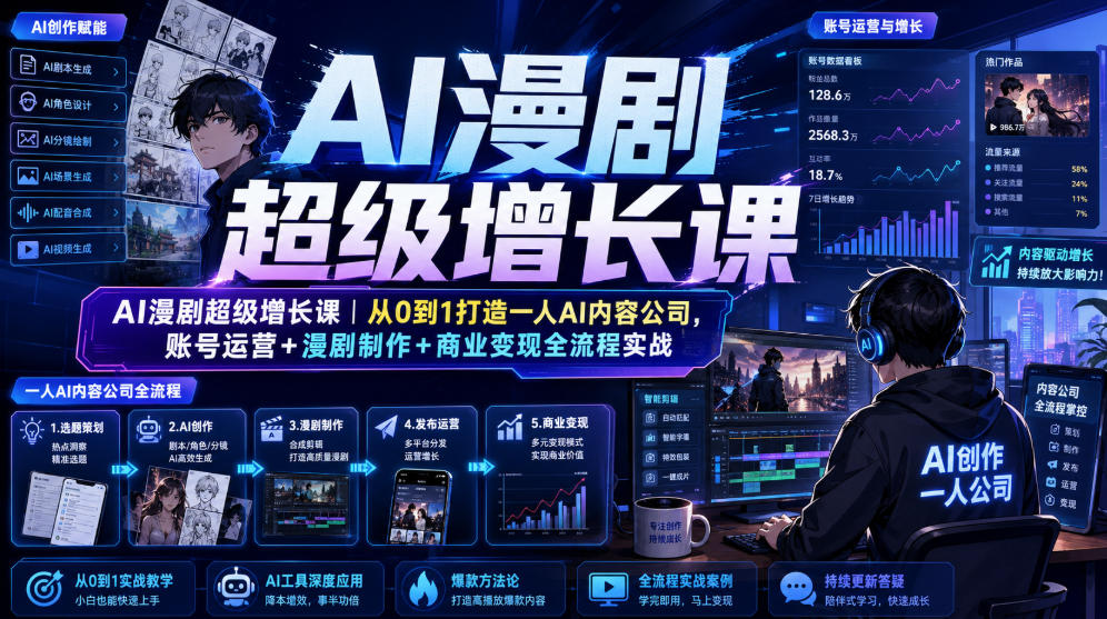 AI漫剧超级增长课｜从0到1打造一人AI内容公司，账号运营+漫剧制作+商业变现全流程实战-荆楚AI