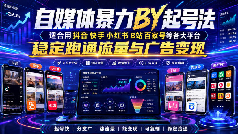 自媒体暴力搬运起号法,适合用抖音快手小红书B站百家号等各大平台,稳定跑通流量与广告变现-荆楚AI