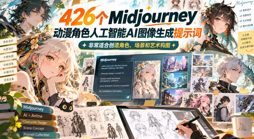 426个Midjourney动漫角色人工智能AI图像生成提示词，非常适合创造角色、场景和艺术构图-荆楚AI