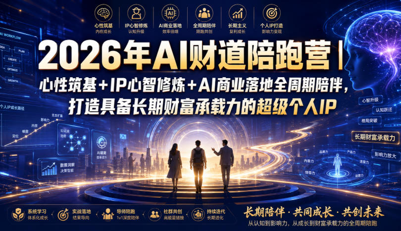 2026年AI财道陪跑营|心性筑基+IP心智修炼+AI商业落地全周期陪伴,打造具备长期财富承载力的超级个人IP-荆楚AI