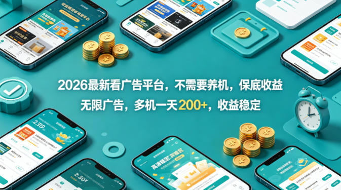 2026最新看广告平台，不需要养机，保底收益，无限广告，多机一天200+，收益稳定【揭秘】-荆楚AI