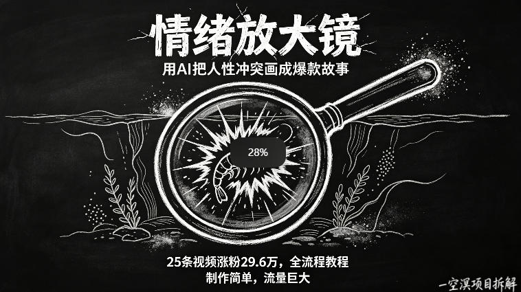 AI制作“情绪放大镜“视频，25条视频涨粉29.6W粉，流量巨大，制作简单，全流程教程-荆楚AI