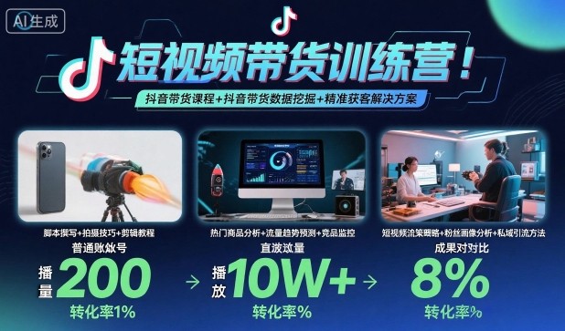 短视频带货训练营，抖音带货课程+抖音带货数据挖掘+精准获客解决方案小淇云库-创业网-网赚副业-网创副业-项目拆解-技术类创业资源网-副业网-免费资源下载小淇云库