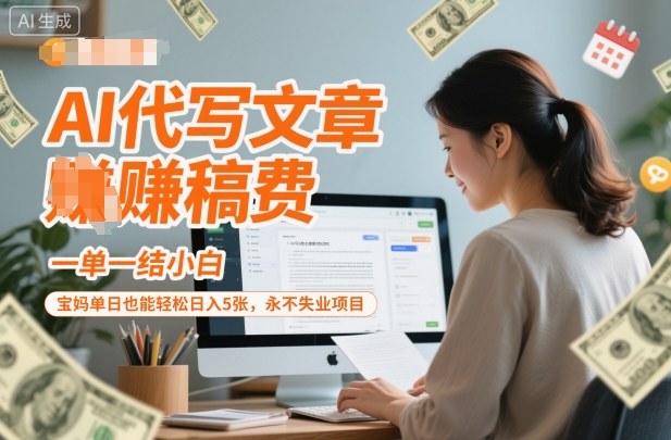 AI代写文章賺稿费，一单一结小白，宝妈单日也能轻松日入5张，永不失业项目小淇云库-创业网-网赚副业-网创副业-项目拆解-技术类创业资源网-副业网-免费资源下载小淇云库