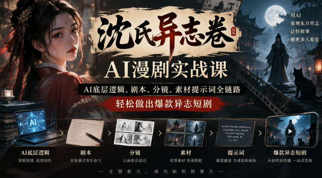 沈氏异志卷AI漫剧实战课｜AI底层逻辑、剧本、分镜、素材提示词全链路，轻松做出爆款异志短剧-荆楚AI