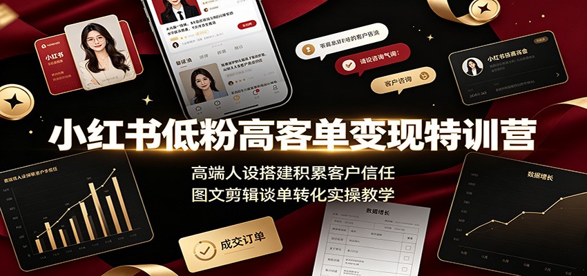 小红书低粉高客单变现特训营：高端人设搭建积累客户信任，图文剪辑谈单转化实操教学-荆楚AI