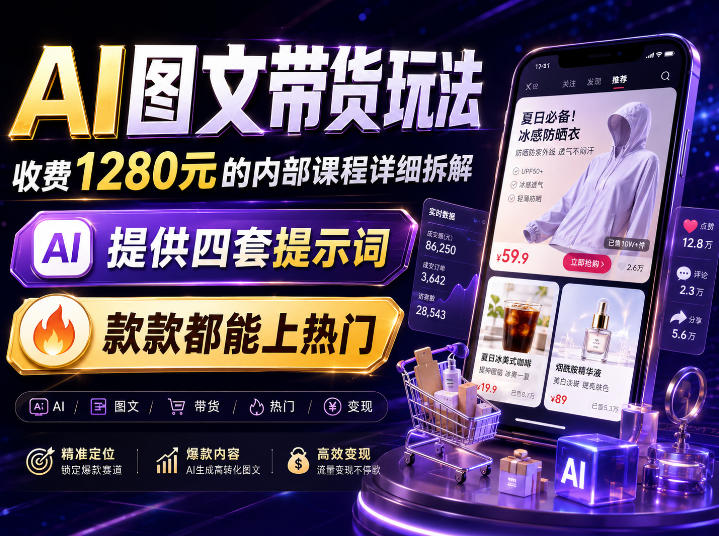 AI图文带货内部玩法,1280内部课程对外系统拆解,看完直接上手变现!-荆楚AI
