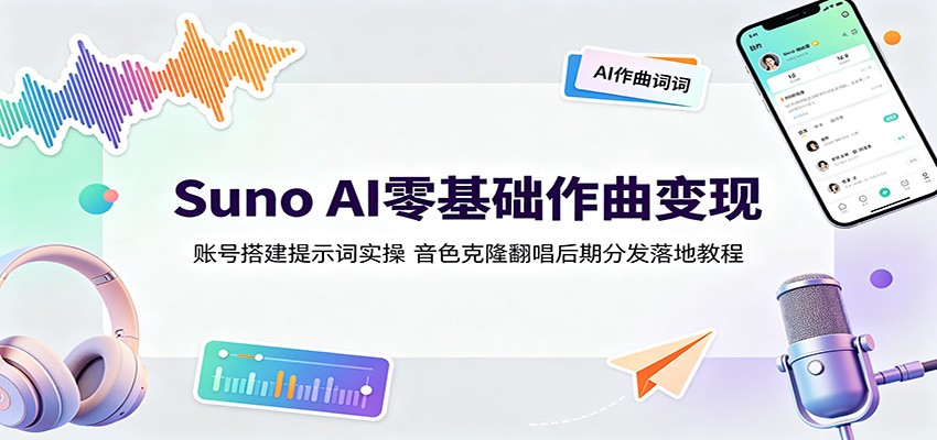 Suno AI零基础作曲变现：账号搭建提示词实操，音色克隆翻唱后期分发落地教程-荆楚AI
