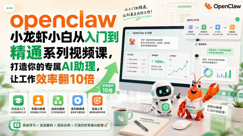 openclaw小龙虾小白从入门到精通系列视频课,打造你的专属AI助理,让工作效率翻10倍-荆楚AI
