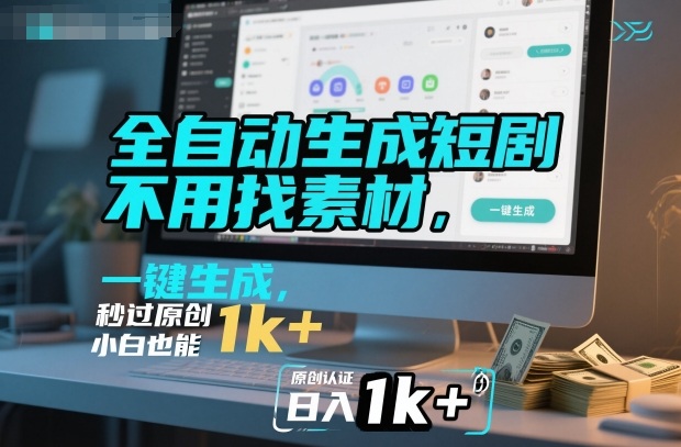 全自动生成短剧，不用找素材，不用剪辑，一键生成，秒过原创，小白也能轻松日入1k+【揭秘】小淇云库-创业网-网赚副业-网创副业-项目拆解-技术类创业资源网-副业网-免费资源下载小淇云库