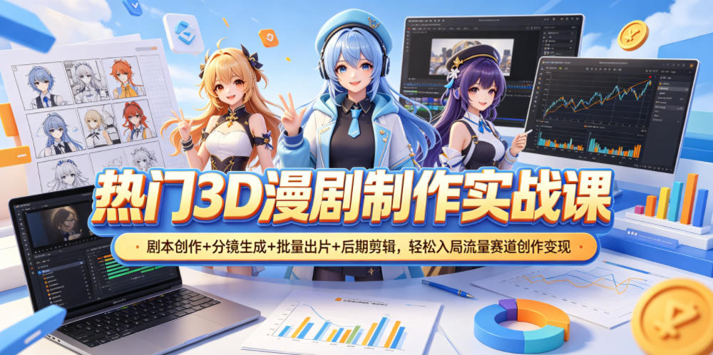 热门3D漫剧制作实战课，剧本创作+分镜生成+批量出片+后期剪辑，轻松入局流量赛道创作变现-荆楚AI