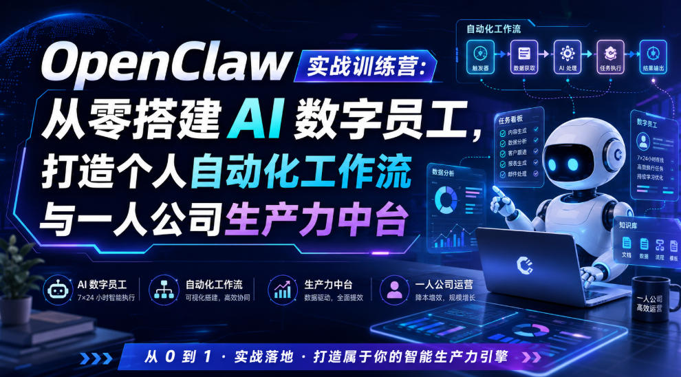 OpenClaw实战训练营：从零搭建AI数字员工，打造个人自动化工作流与一人公司生产力中台-荆楚AI