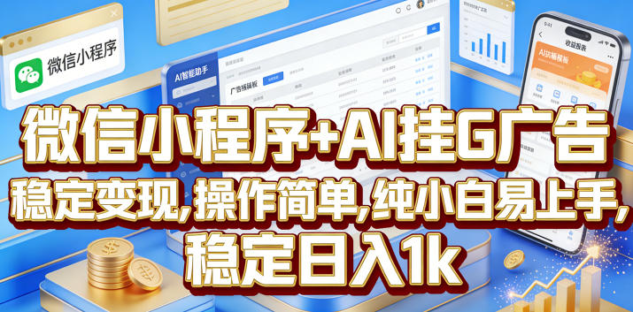 微信小程序+AI挂G广告，稳定变现，操作简单，纯小白易上手，稳定日入1k【揭秘】-荆楚AI