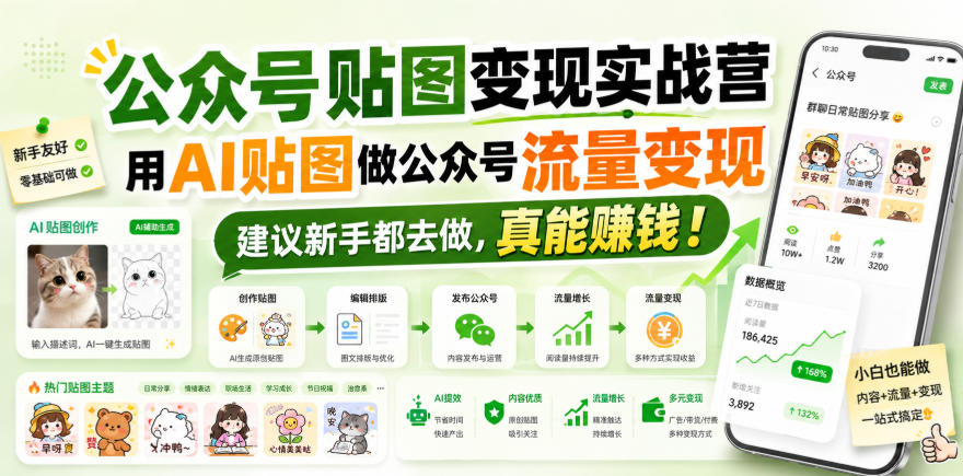 公众号贴图变现实战营,用AI贴图做公众号流量变现,建议新手都去做,真能賺钱!-荆楚AI
