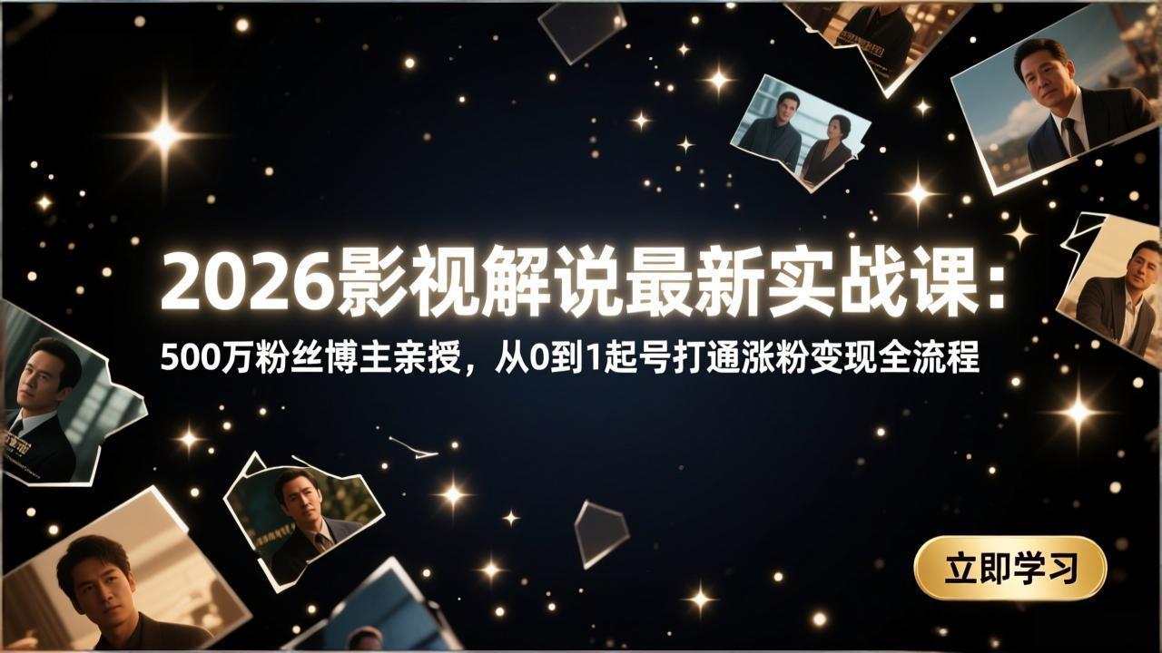 2026影视解说最新实战课：500万粉丝博主亲授，从0到1起号打通涨粉变现全流程小淇云库-创业网-网赚副业-网创副业-项目拆解-技术类创业资源网-副业网-免费资源下载小淇云库