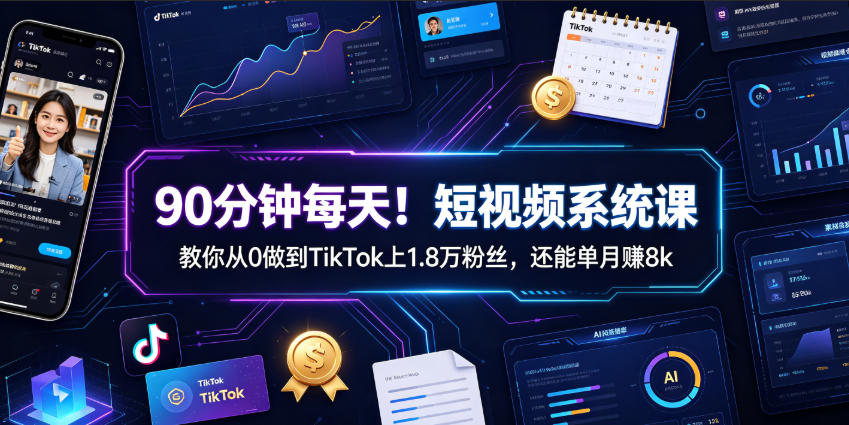 90分钟每天!短视频系统课教你从0做到TikTok上1.8万粉丝,还能单月賺8k【原创双语字幕】-荆楚AI