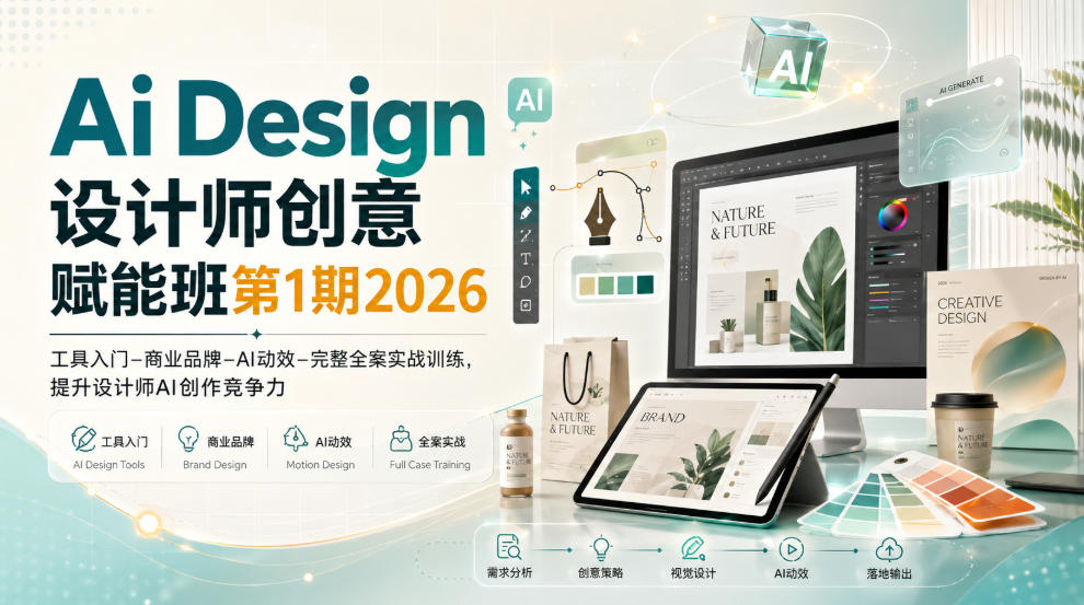Ai Design设计师创意赋能班第1期2026｜工具入门‑商业品牌‑AI动效‑完整全案实战训练，提升设计师AI创作竞争力-荆楚AI