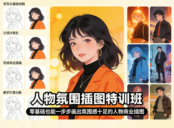 人物氛围插图特训班，零基础也能一步步画出氛围感十足的人物商业插图小淇云库-创业网-网赚副业-网创副业-项目拆解-技术类创业资源网-副业网-免费资源下载小淇云库