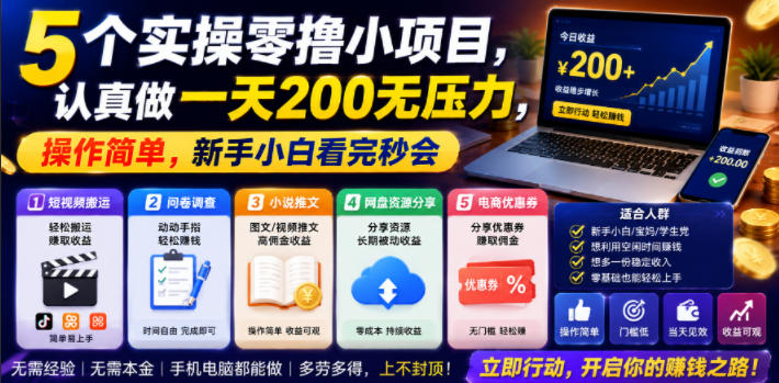 5个实操零撸小项目,认真做一天200无压力,操作简单,新手小白看完秒会【揭秘】-荆楚AI