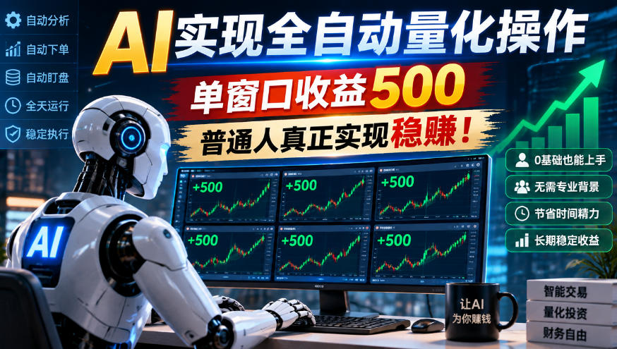 AI实现全自动量化操作,单窗口收益500,普通人真正实现稳賺!【揭秘】-荆楚AI