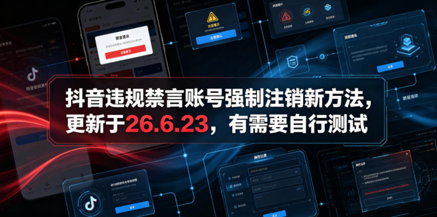 抖音违规禁言账号强制注销新方法，更新于26.6.23，有需要自行测试-荆楚AI