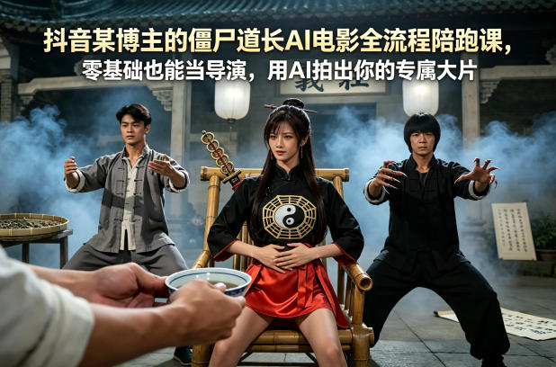 抖音某博主的僵尸道长AI电影全流程陪跑课，零基础也能当导演，用AI拍出你的专属大片-荆楚AI