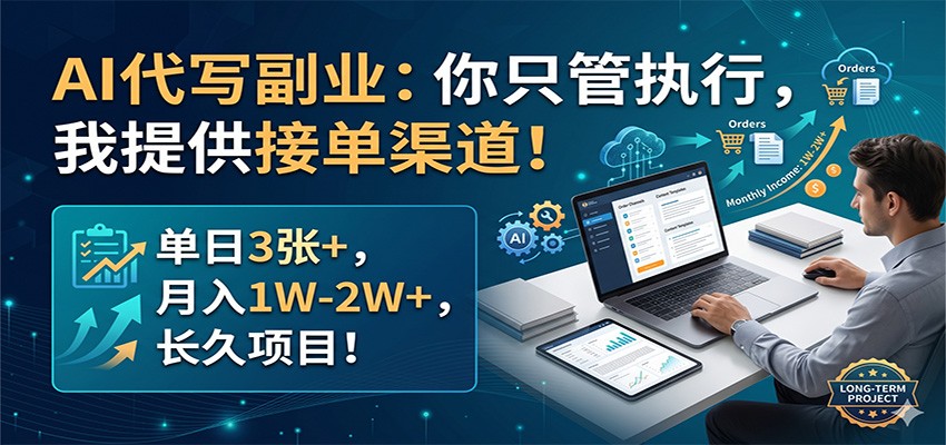 AI代写副业：你只管执行，我提供接单渠道！单日3张+，月入1W-2W+，长久项目-荆楚AI