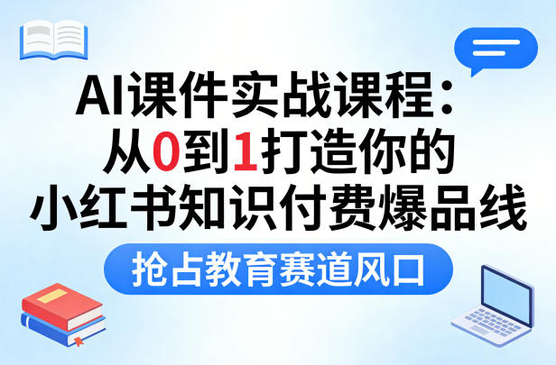 AI课件实战课程，从0到1打造你的小红书知识付费爆品线，抢占教育赛道风口小淇云库-创业网-网赚副业-网创副业-项目拆解-技术类创业资源网-副业网-免费资源下载小淇云库