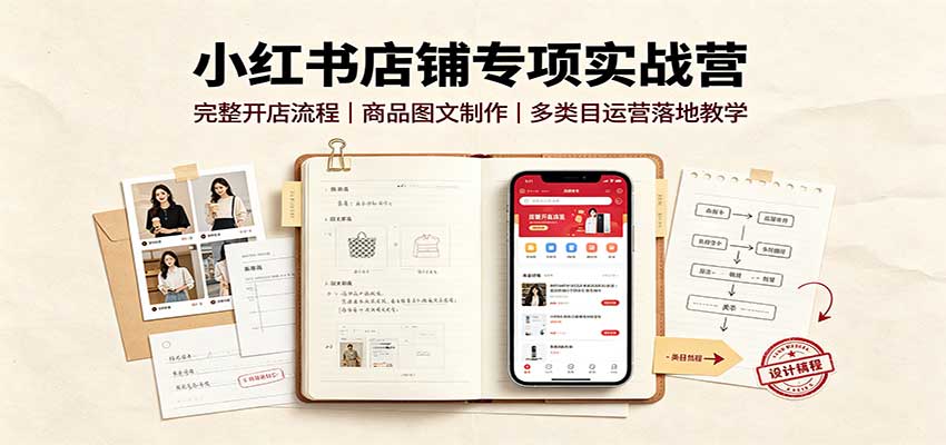 小红书店铺专项实战营:完整开店流程,商品图文制作,多类目运营落地教学-荆楚AI