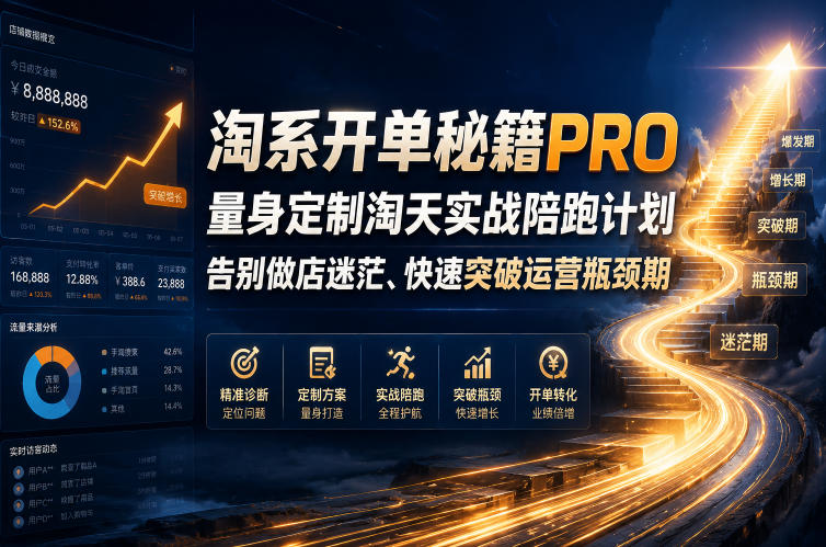 淘系开单秘籍PRO，量身定制淘天实战陪跑计划，告别做店迷茫、快速突破运营瓶颈期(更新260823)-荆楚AI