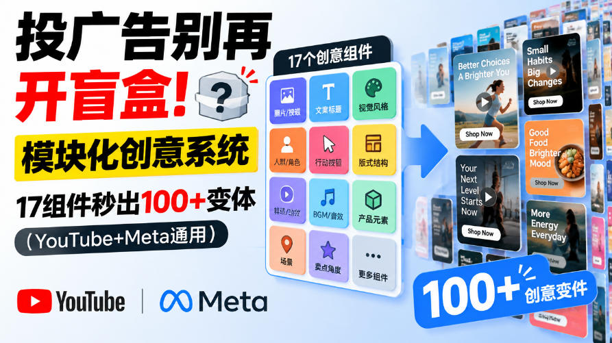 投广告别再开盲盒!模块化创意系统,17组件秒出100+变体(YouTube+Meta通用)【原创双语字幕】-荆楚AI