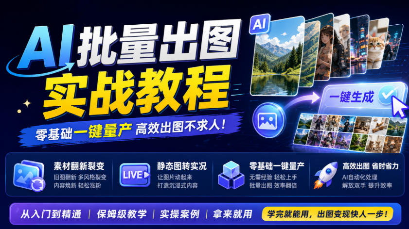 AI批量出图实战教程，素材翻新裂变，静态图转实况，零基础一键量产-荆楚AI