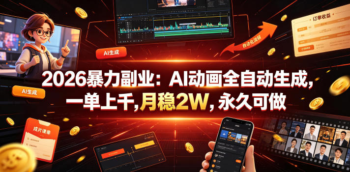 2026暴力副业：AI动画全自动生成，一单上千，月稳2W，永久可做【揭秘】-荆楚AI