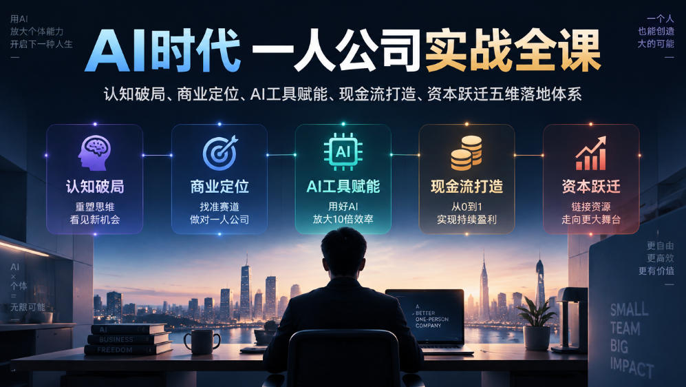 AI时代一人公司实战全课|认知破局、商业定位、AI工具赋能、现金流打造、资本跃迁五维落地体系-荆楚AI