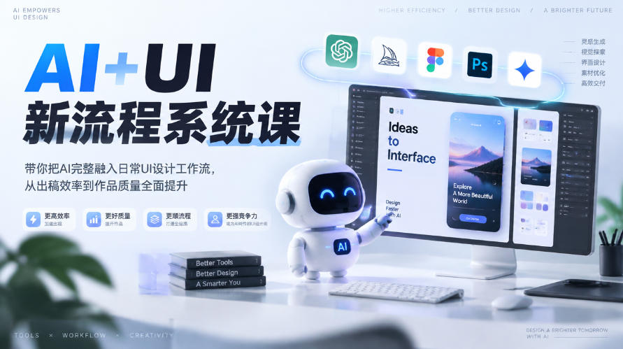 【无水印】AI+UI新流程系统课,带你把AI完整融入日常UI设计工作流,从出稿效率到作品质量全面提升(2026第4期)-荆楚AI